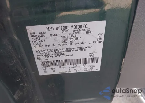 2007 Ford F-150 Xlt z USA, uszkodzony, nr VIN 1FTRW12W77FA10593